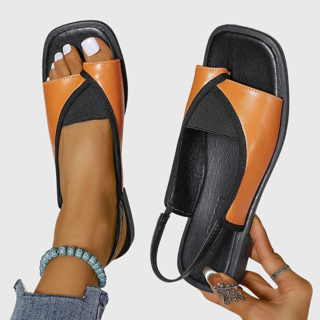 Fiona | Square Toe Loop Two Tone Flat Slide Mules