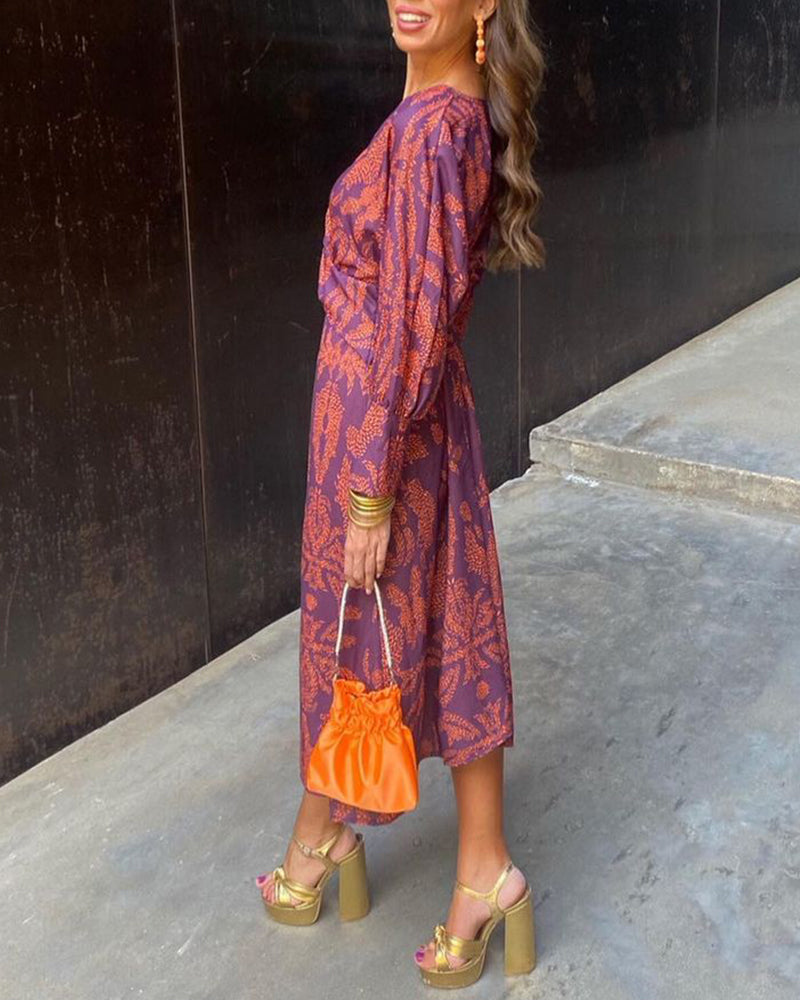 Xena | Batik Print Wrap Front Long Sleeve Formal Wedding Guest Maxi Dress