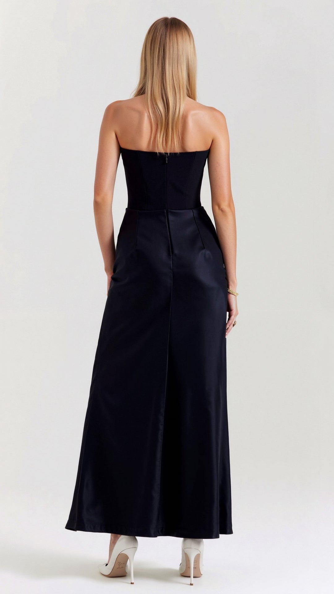 Maya | Strapless Ruched Satin Column Formal Maxi Dress