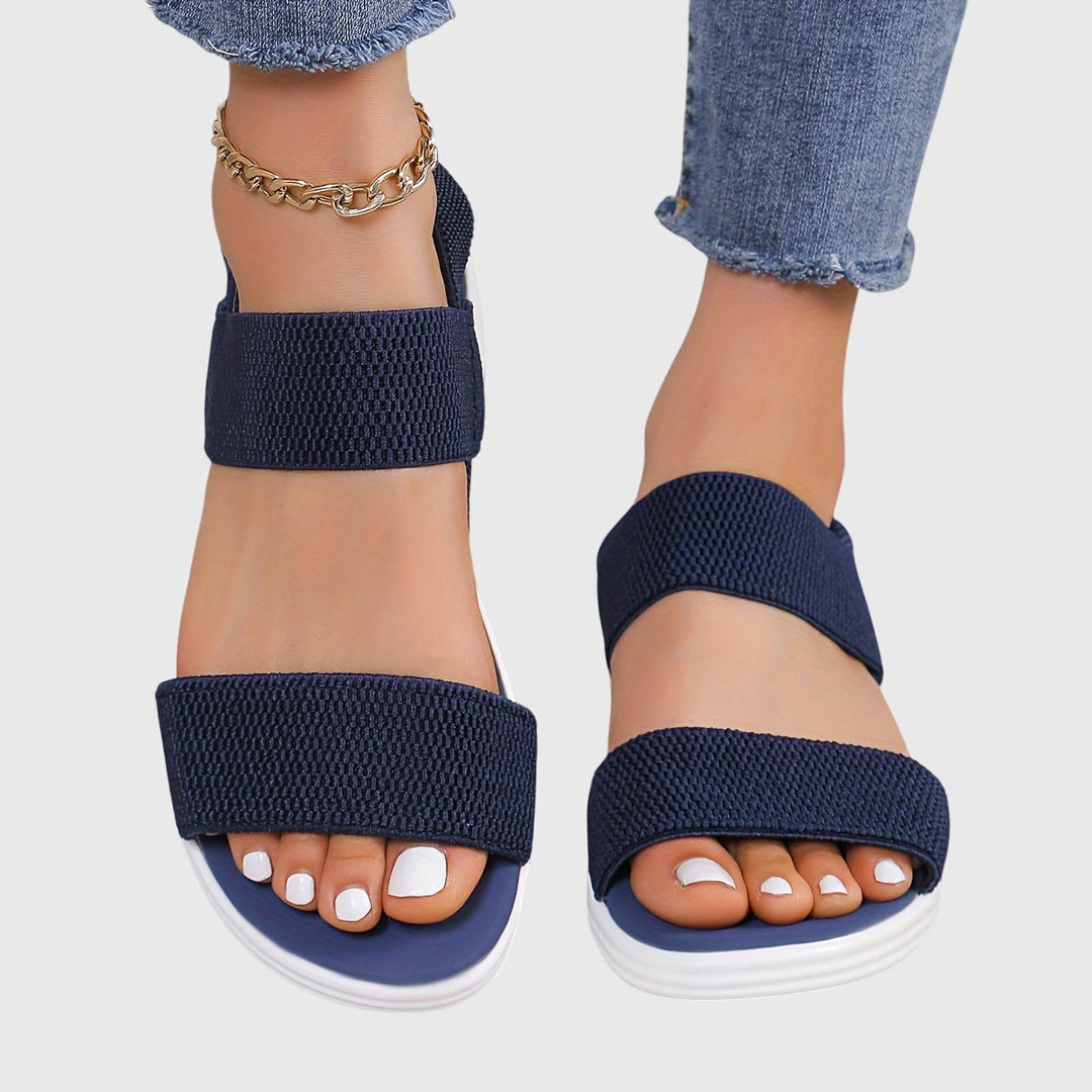 Roxanne | Double Elastic Knit Strap Open Toe Platform Sandals