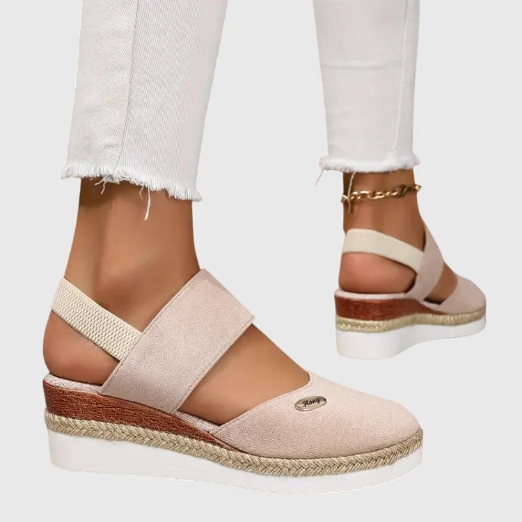 Daphne | Elastic Strap Espadrille Wedge Platform Sandals