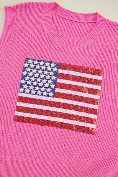 Sequin US Flag Round Neck Sweater Vest-Tops-Grace & Blossom Boutique, a women's online fashion boutique located in Odessa, Florida