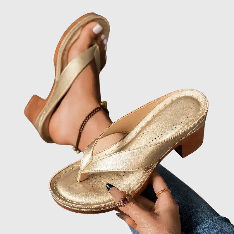 Jade | Metallic Toe Post Block Heel Flip Flops