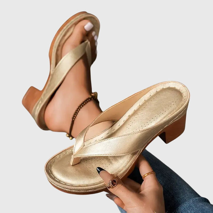 Jade | Metallic Toe Post Block Heel Flip Flops