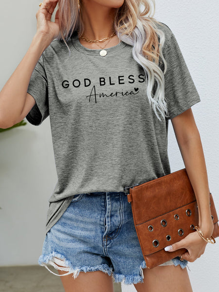 GOD BLESS AMERICA Graphic Short Sleeve Tee-Tops-Grace & Blossom Boutique, a women's online fashion boutique located in Odessa, Florida