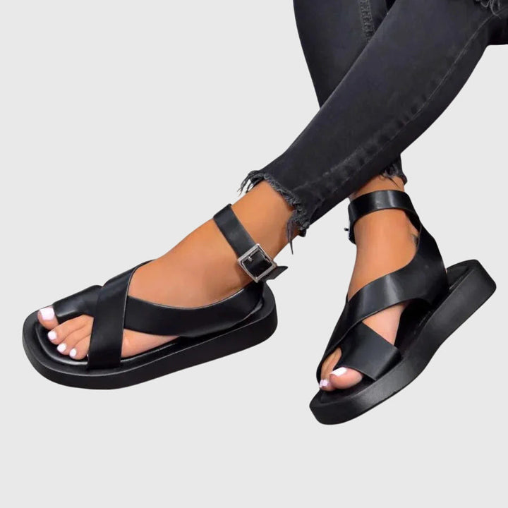 Mocha | Criss Cross Ankle Buckle Strap Flatform Sandals