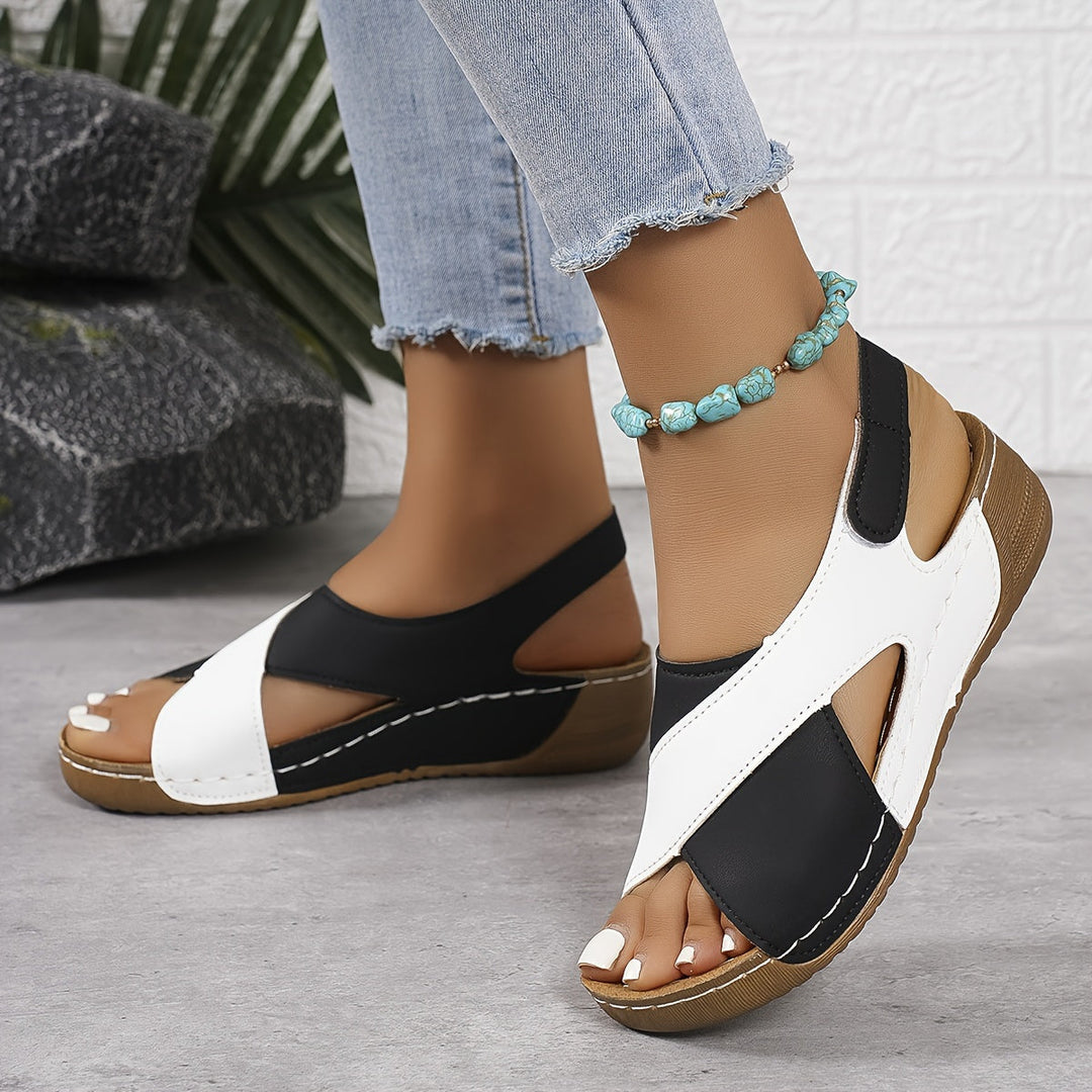Naomi | Colorblock Cross Strap Velcro Wedge Sandals