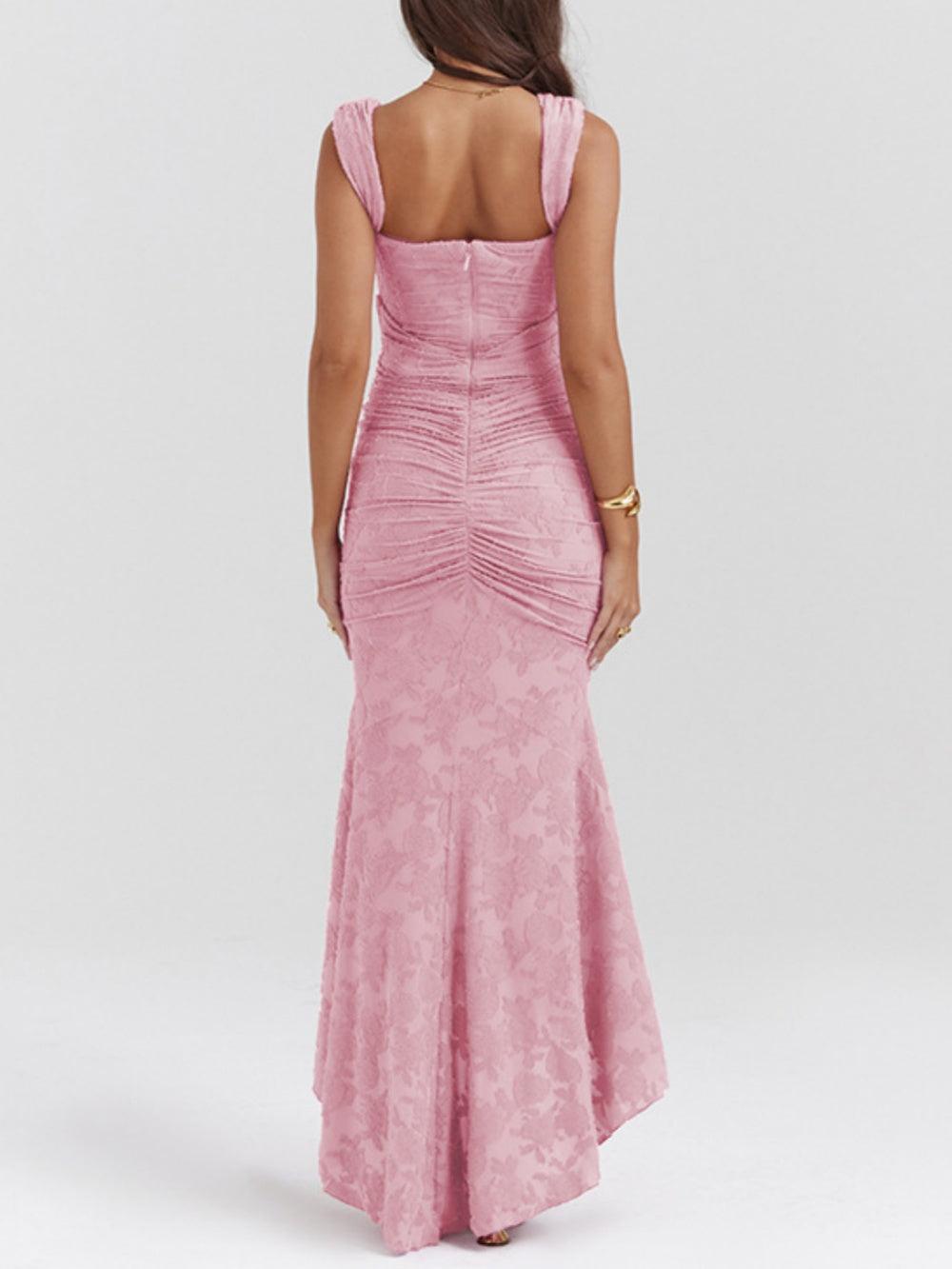 Lena | Floral Lace Square Neck Ruched Mermaid Maxi Dress