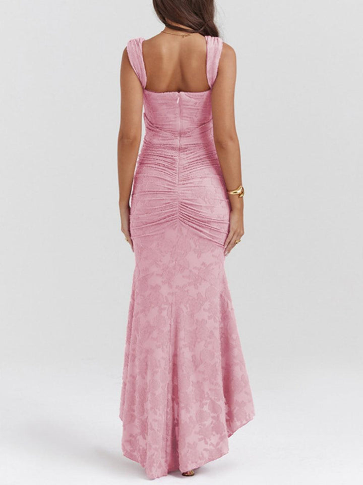 Lena | Floral Lace Square Neck Ruched Mermaid Maxi Dress