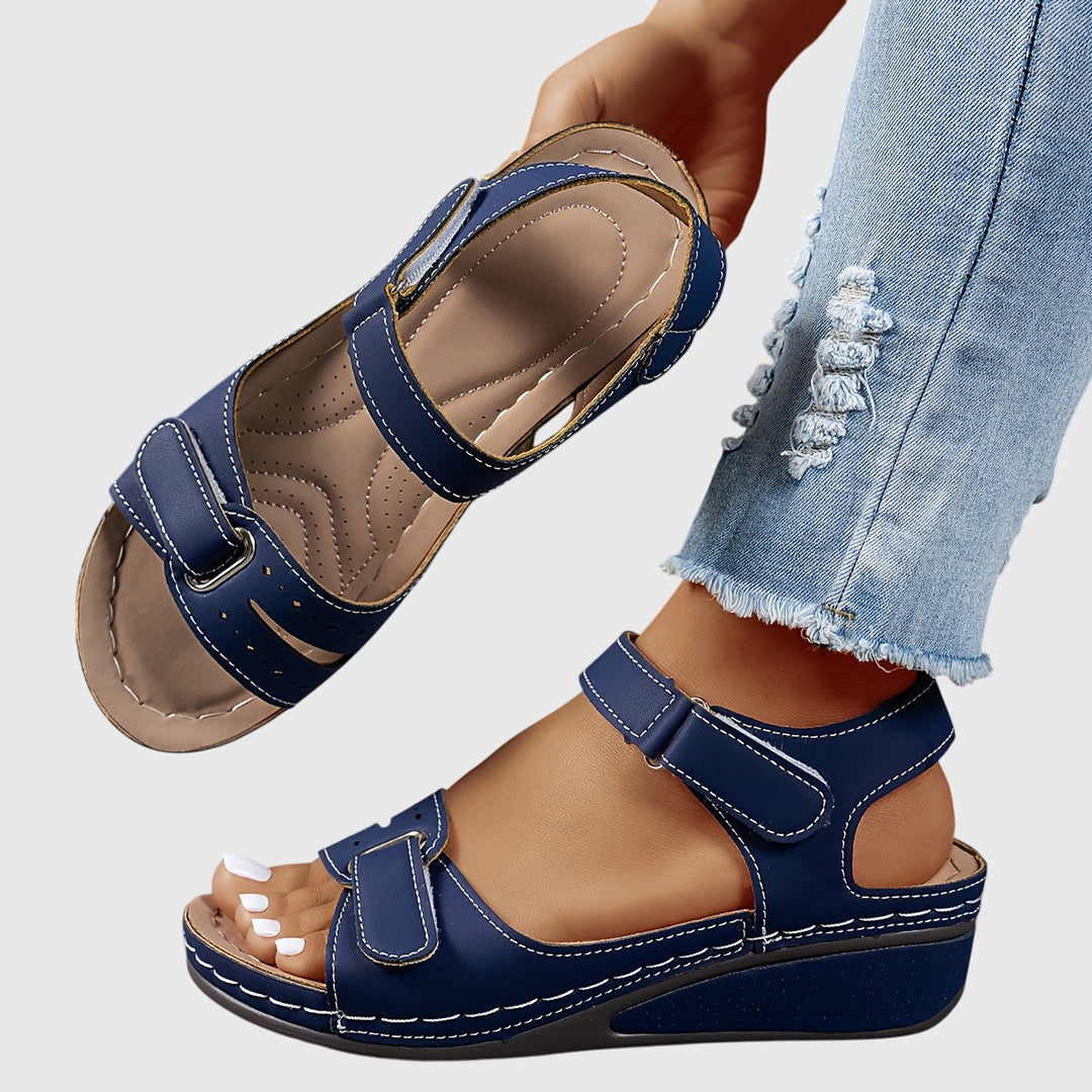 Mila | Double Velcro Strap Open Toe Wedge Sandals