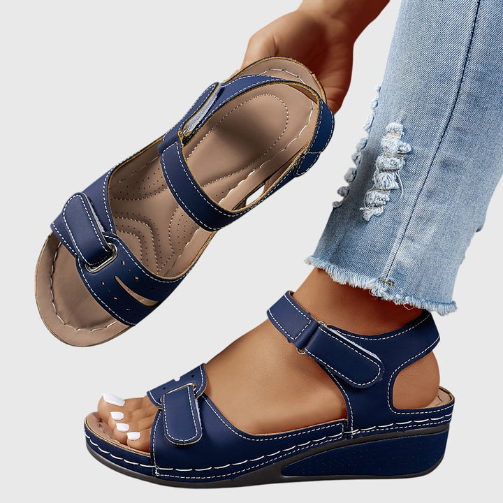 Mila | Double Velcro Strap Open Toe Wedge Sandals