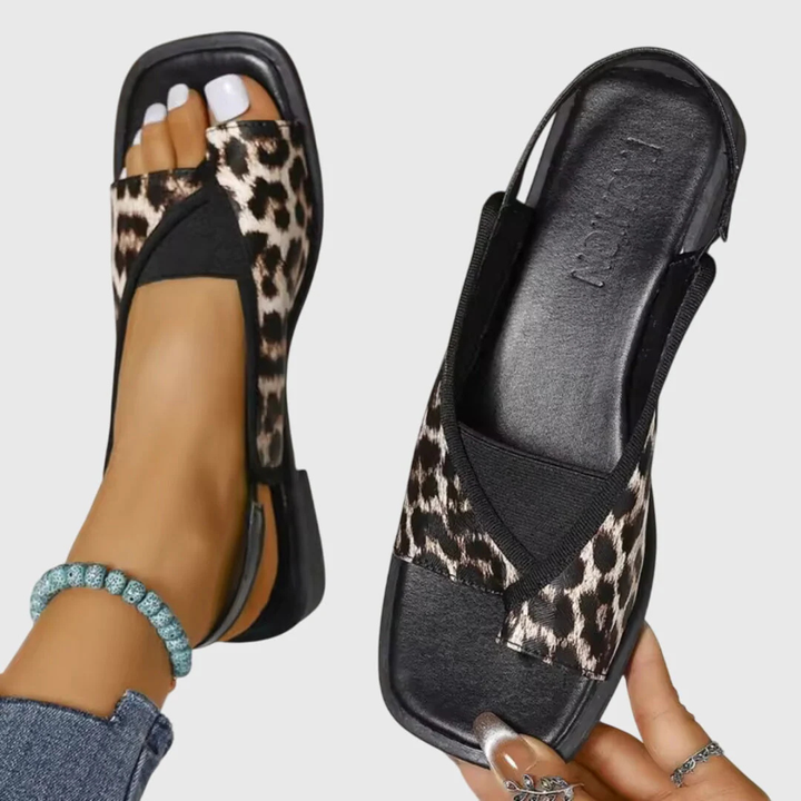 Fiona | Square Toe Loop Two Tone Flat Slide Mules