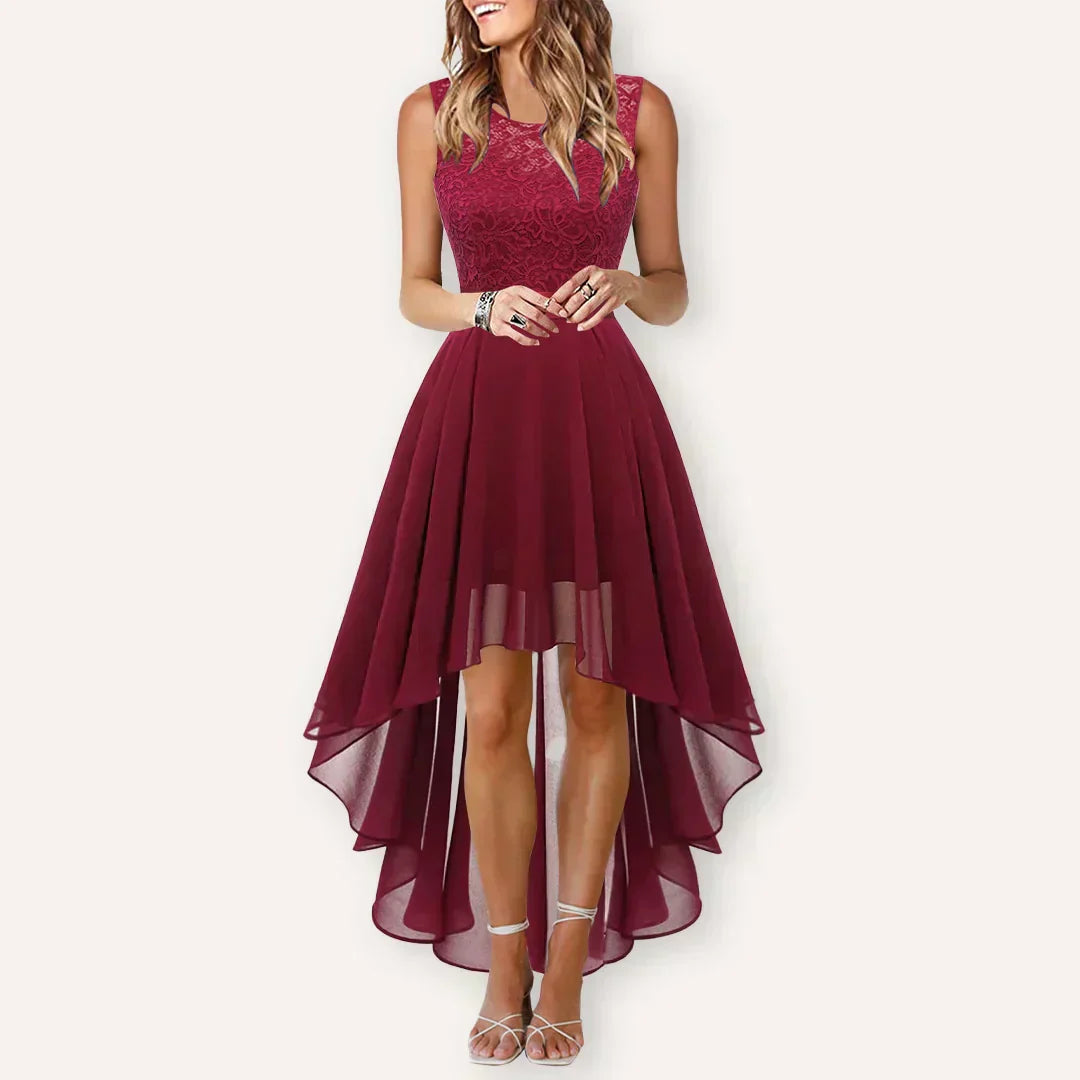Freya | Lace Bodice High Low Chiffon Sleeveless Formal Wedding Guest Dress