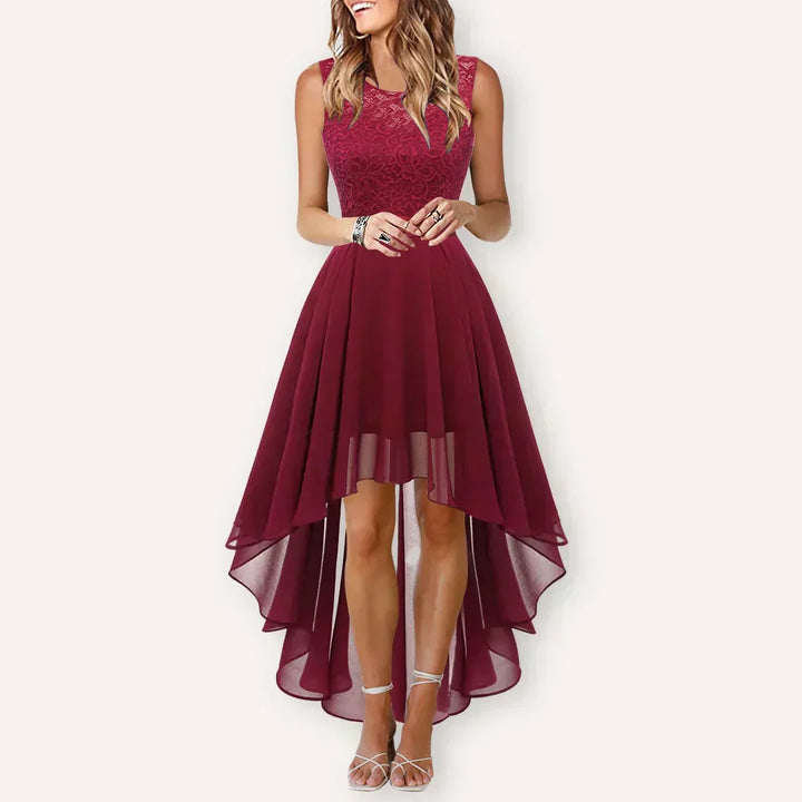 Freya | Lace Bodice High Low Chiffon Sleeveless Formal Wedding Guest Dress