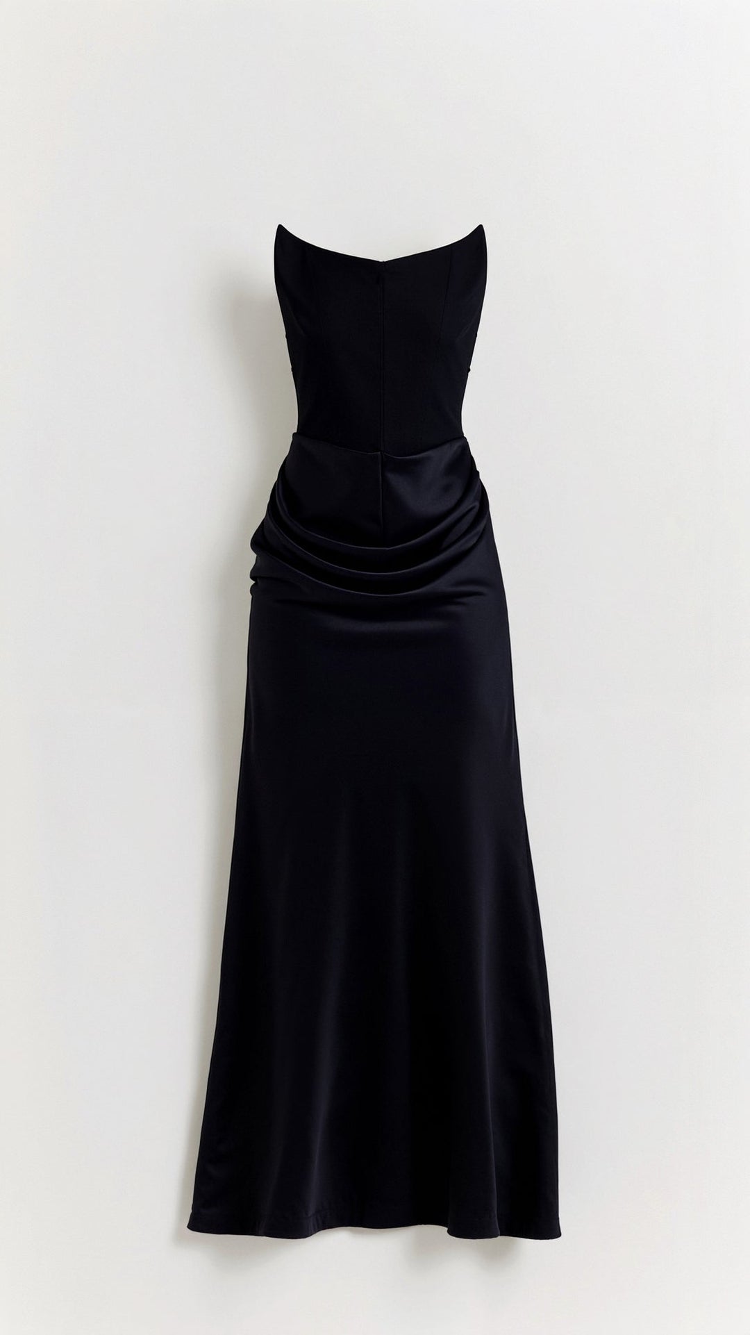Maya | Strapless Ruched Satin Column Formal Maxi Dress