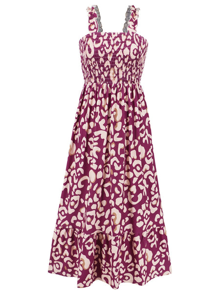 Smocked Printed Square Neck Sleeveless Dress-Dresses-Grace & Blossom Boutique, a women's online fashion boutique located in Odessa, Florida