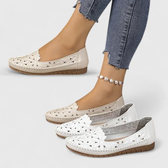 Reese | Laser Cutout Floral Slip On Leather Mules