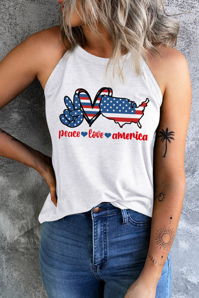 PEACE LOVE AMERICA Graphic Tank-Tops-Grace & Blossom Boutique, a women's online fashion boutique located in Odessa, Florida