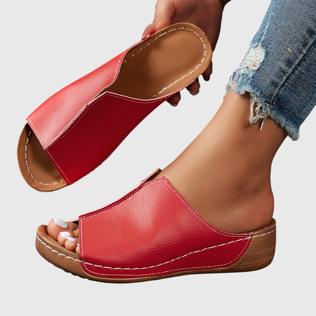 Cleo | Wide Band Slip On Leather Wedge Mules