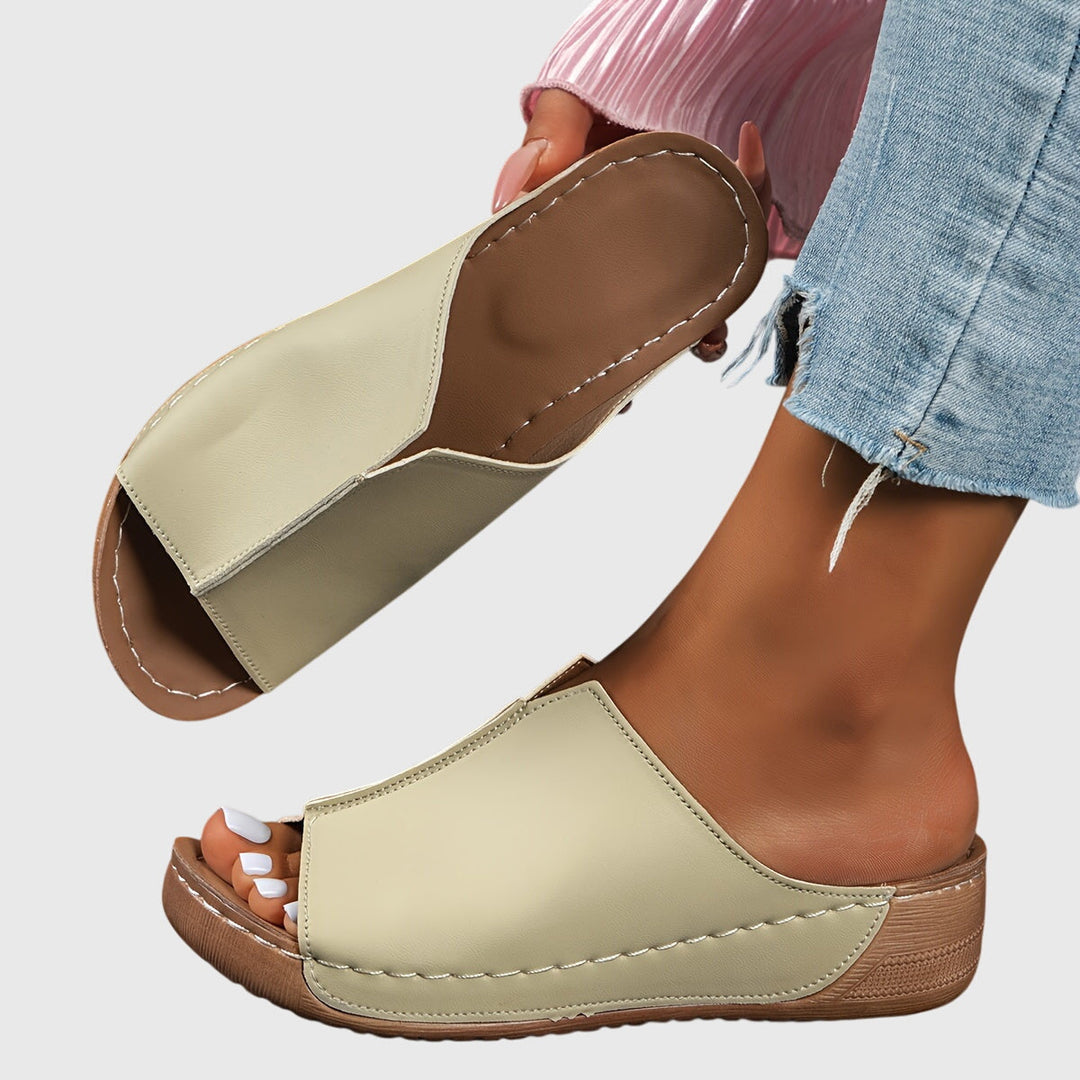 Cleo | Wide Band Slip On Leather Wedge Mules