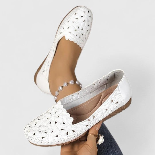 Reese | Laser Cutout Floral Slip On Leather Mules