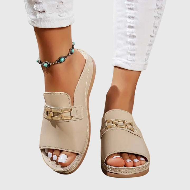 Ingrid | Gold Hardware Wide Band Suede Slip On Mules