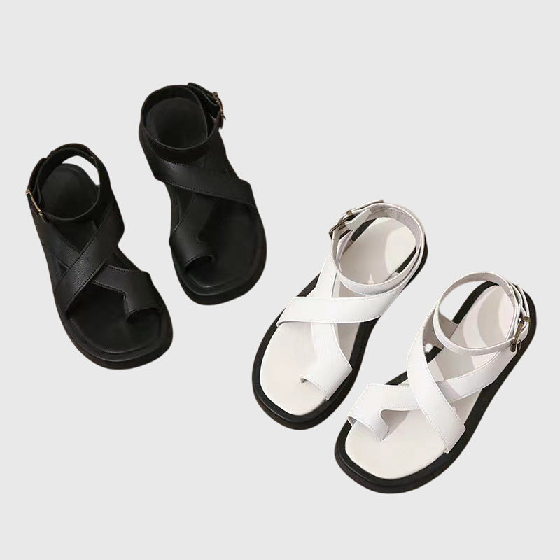 Mocha | Criss Cross Ankle Buckle Strap Flatform Sandals