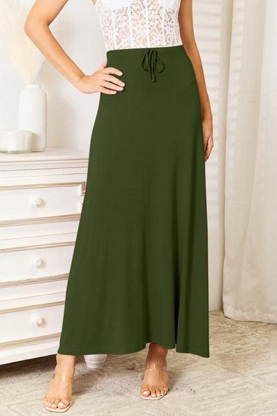 Double Take Full Size Soft Rayon Drawstring Waist Maxi Skirt Rayon-Bottoms-Grace & Blossom Boutique, a women's online fashion boutique located in Odessa, Florida