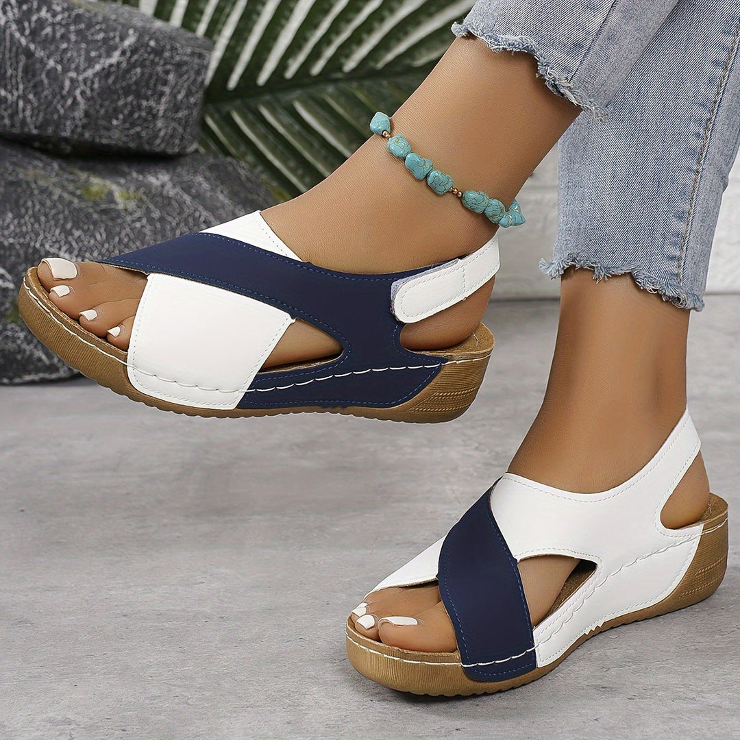 Naomi | Colorblock Cross Strap Velcro Wedge Sandals
