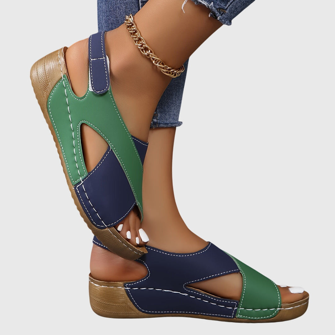 Viveca | Colorblock Cross Strap Toe Post Wedge Sandals