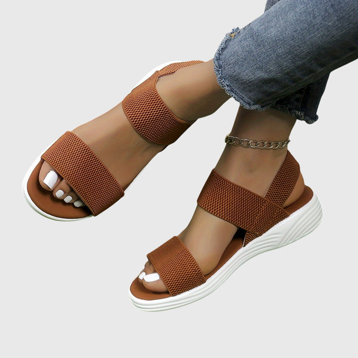 Roxanne | Double Elastic Knit Strap Open Toe Platform Sandals