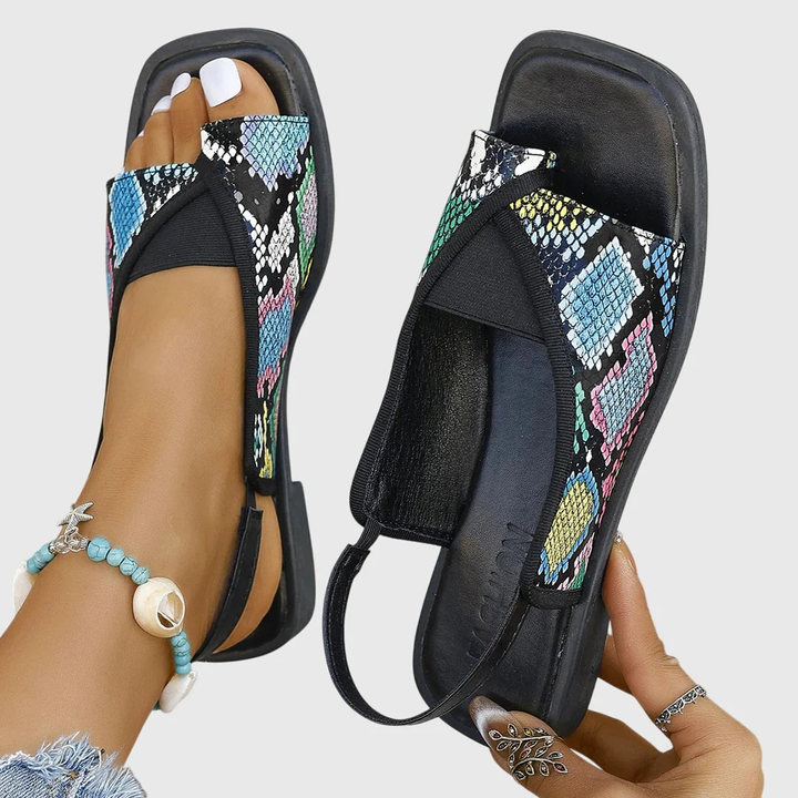 Fiona | Square Toe Loop Two Tone Flat Slide Mules