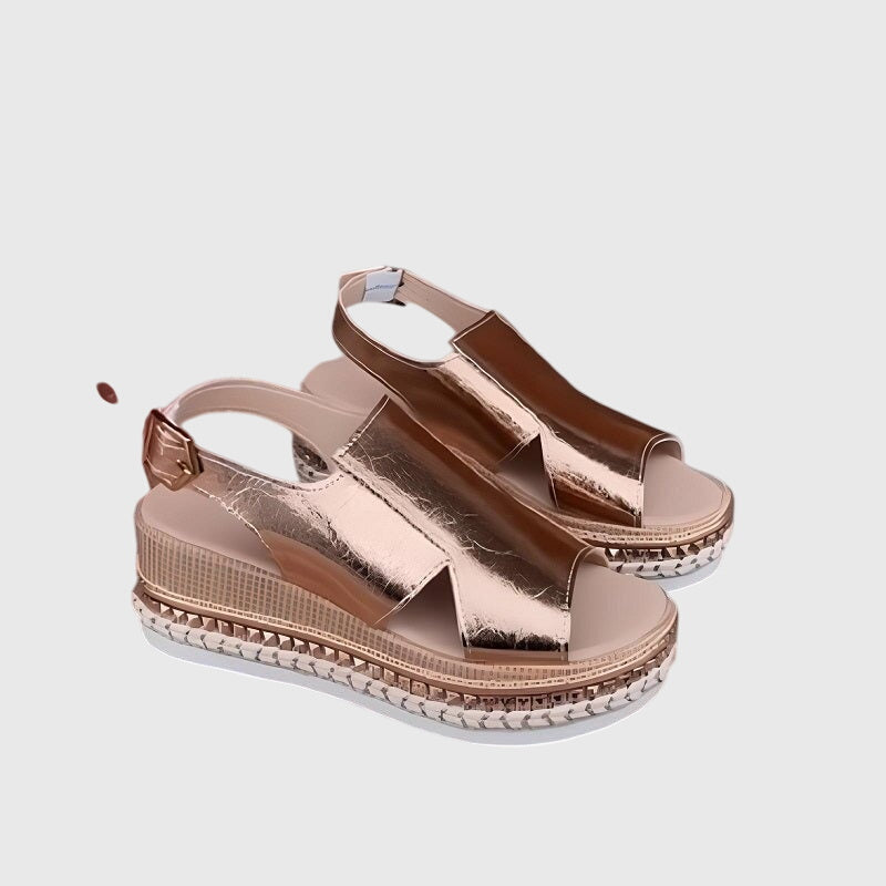 Zoe | Metallic Slip On Espadrille Platform Sandals