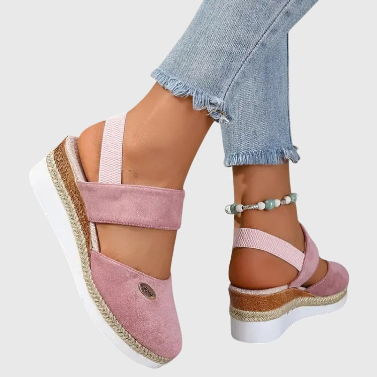 Daphne | Elastic Strap Espadrille Wedge Platform Sandals
