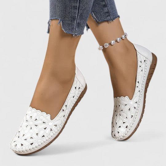 Reese | Laser Cutout Floral Slip On Leather Mules