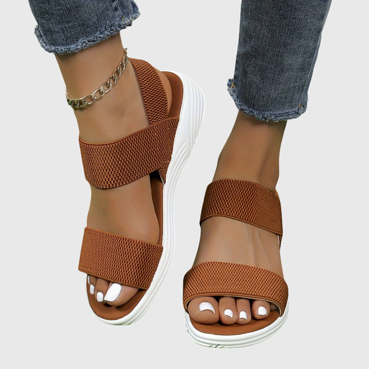 Roxanne | Double Elastic Knit Strap Open Toe Platform Sandals