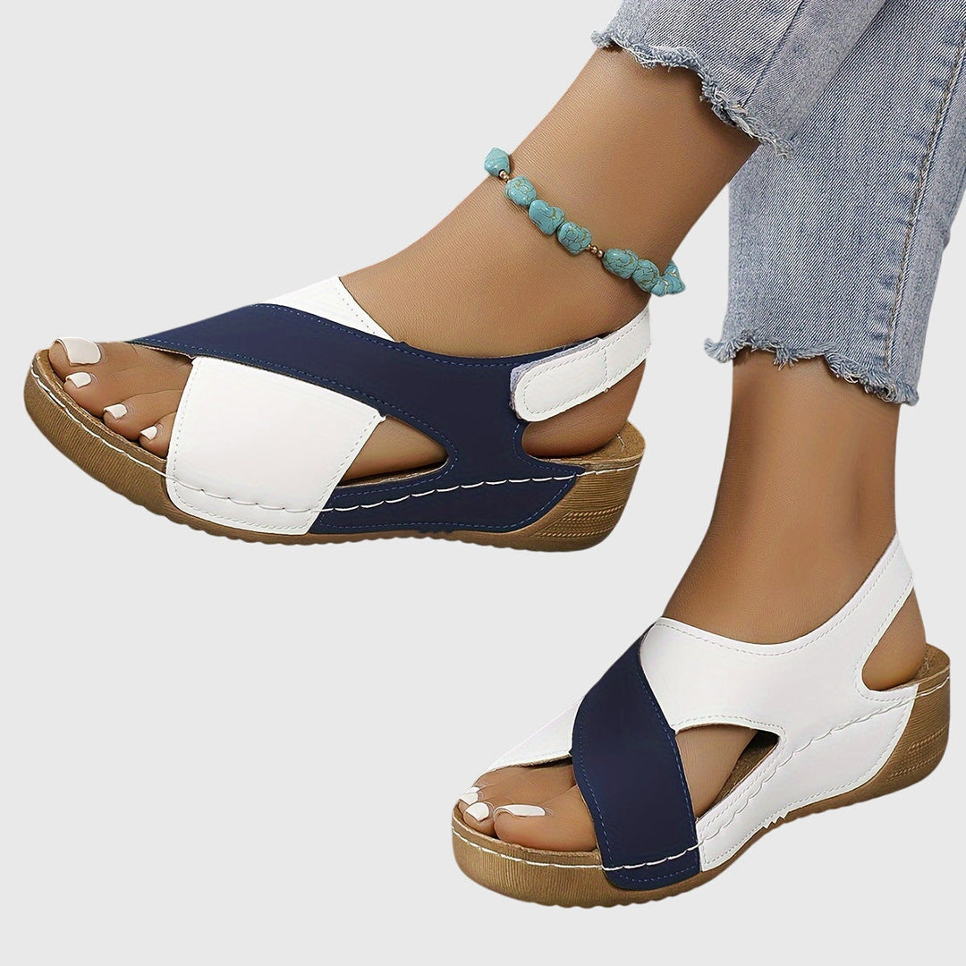 Viveca | Colorblock Cross Strap Toe Post Wedge Sandals