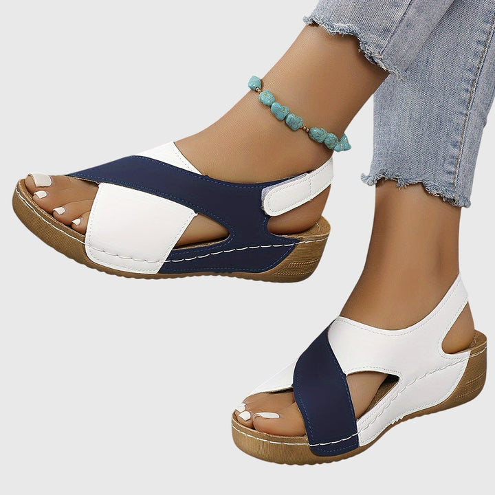 Viveca | Colorblock Cross Strap Toe Post Wedge Sandals