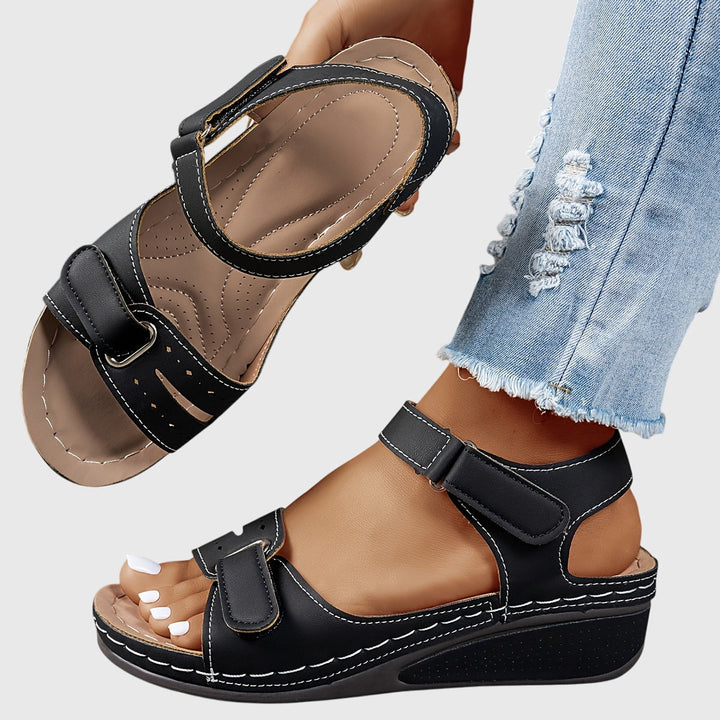 Mila | Double Velcro Strap Open Toe Wedge Sandals