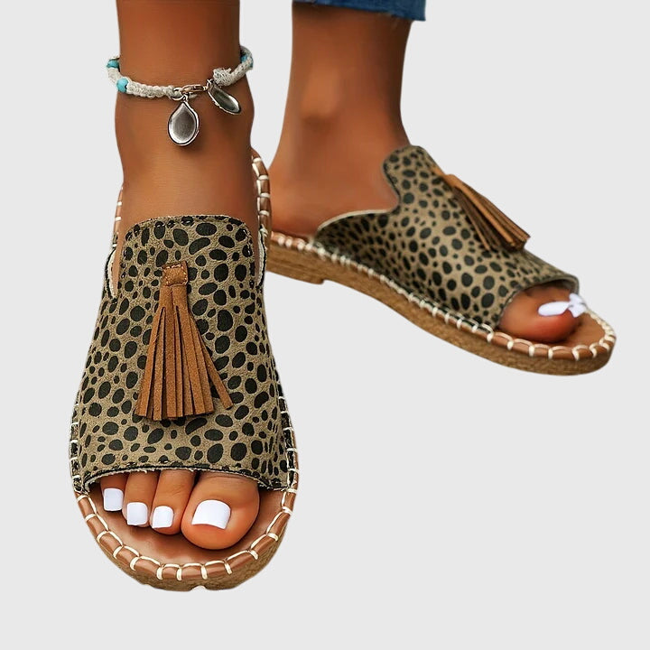 Yara | Ethnic Print Tassel Flat Open Toe Sandals