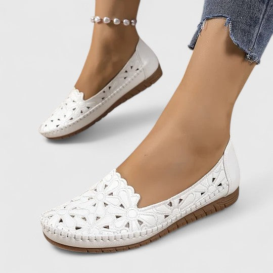 Reese | Laser Cutout Floral Slip On Leather Mules
