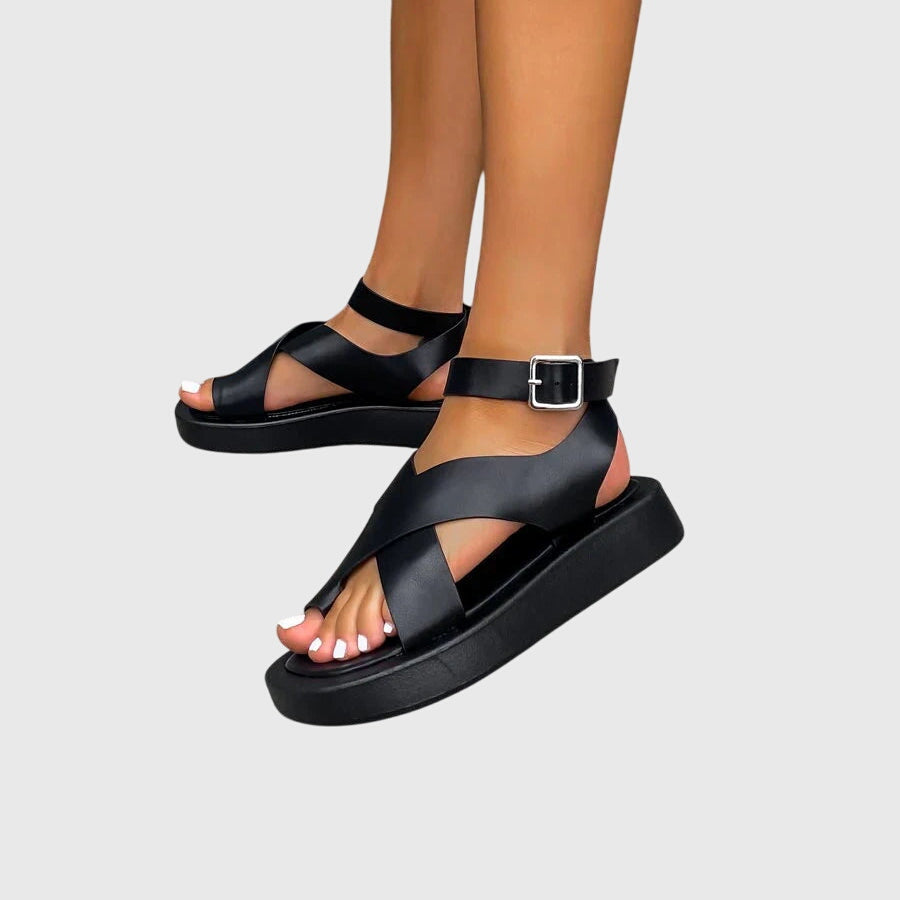 Mocha | Criss Cross Ankle Buckle Strap Flatform Sandals