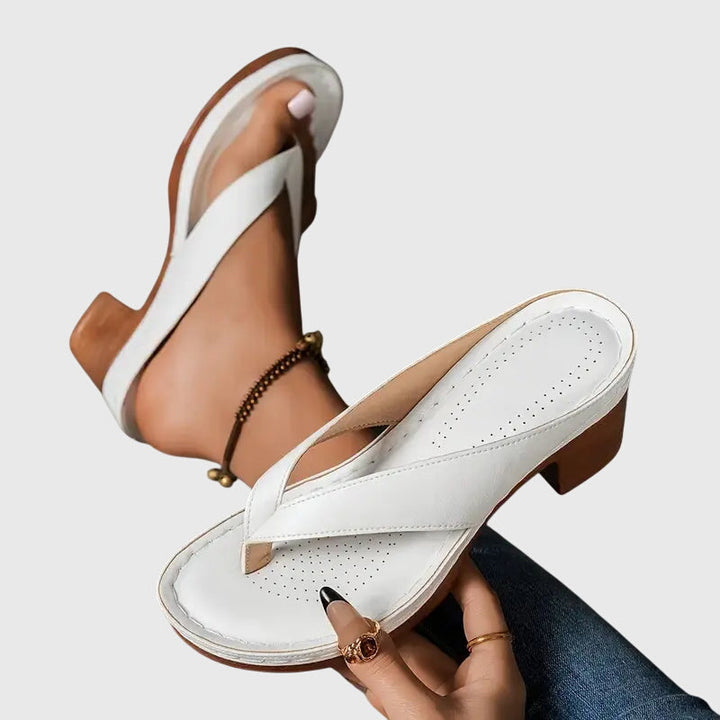 Jade | Metallic Toe Post Block Heel Flip Flops
