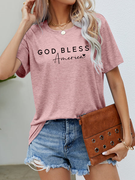 GOD BLESS AMERICA Graphic Short Sleeve Tee-Tops-Grace & Blossom Boutique, a women's online fashion boutique located in Odessa, Florida