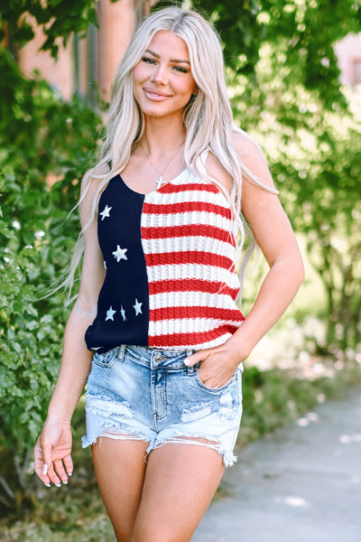 US Flag Theme V-Neck Knit Cami-Tops-Grace & Blossom Boutique, a women's online fashion boutique located in Odessa, Florida