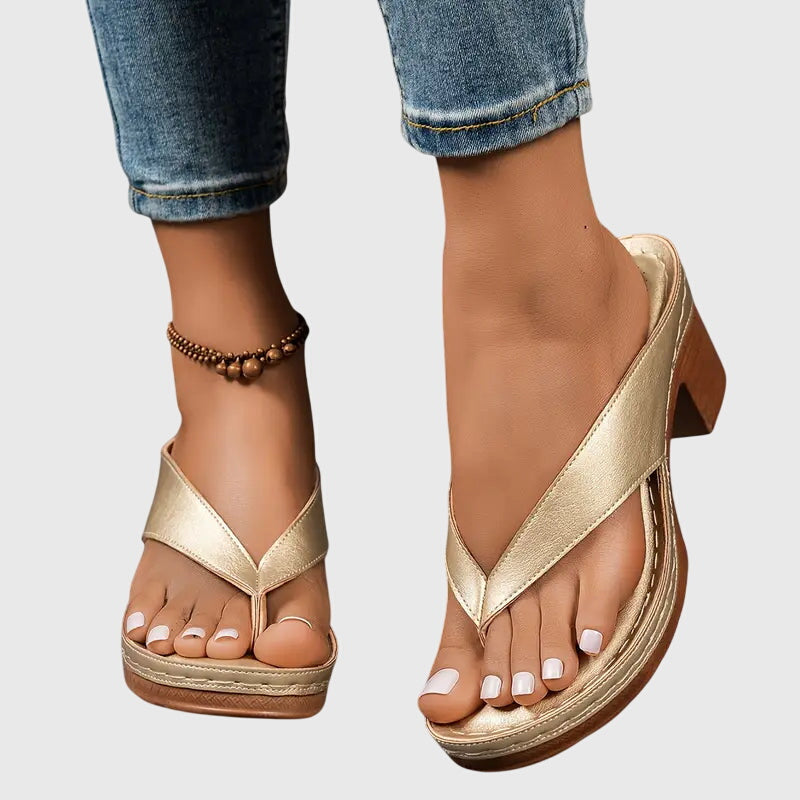 Jade | Metallic Toe Post Block Heel Flip Flops