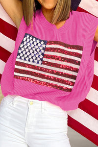 Sequin US Flag Round Neck Sweater Vest-Tops-Grace & Blossom Boutique, a women's online fashion boutique located in Odessa, Florida