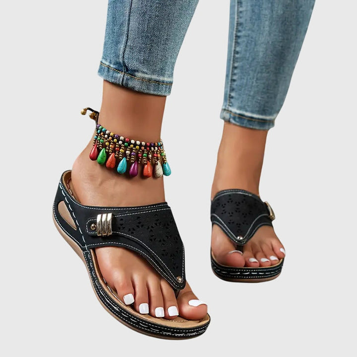Willow | Cutout Toe Post Wedge Flip Flops Comfortable Sandals for Women