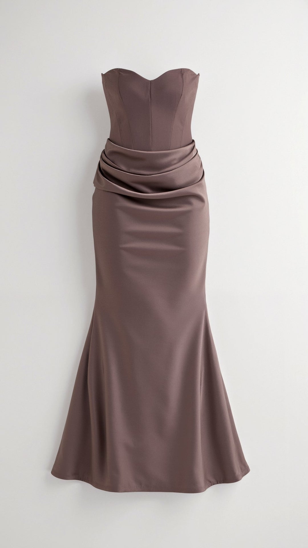 Maya | Strapless Ruched Satin Column Formal Maxi Dress