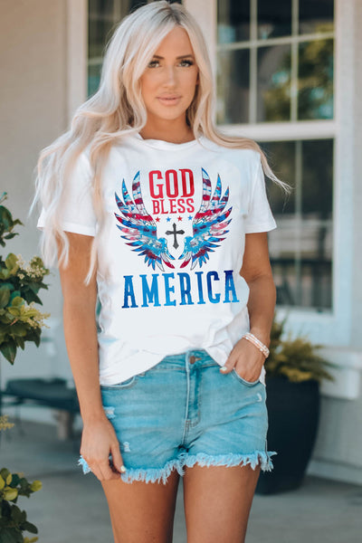 GOD BLESS AMERICA Cuffed Tee Shirt-Tops-Grace & Blossom Boutique, a women's online fashion boutique located in Odessa, Florida